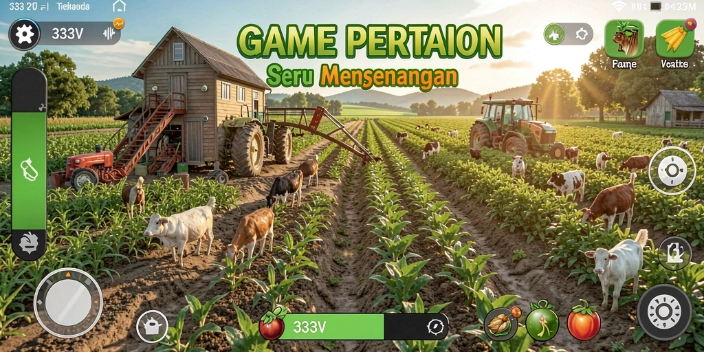 Tampilan gameplay seru dari 333V yang menggambarkan aktivitas bertani.
