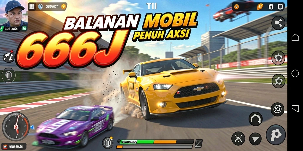 Menampilkan aksi balapan mobil yang mendebarkan di 666J.