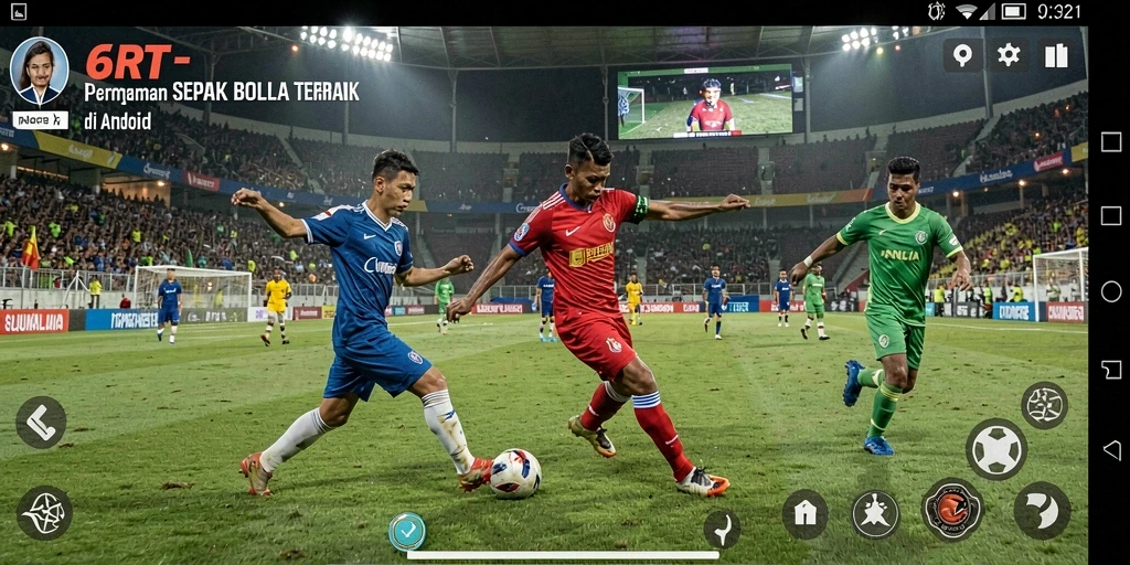 Tampilan menarik dari gameplay 6RT yang menampilkan aksi sepak bola.