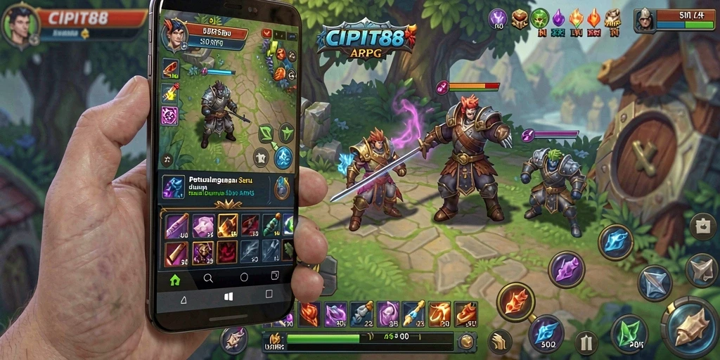 Screenshot menunjukkan karakter dalam aksi pertarungan ARPG yang mendebarkan.