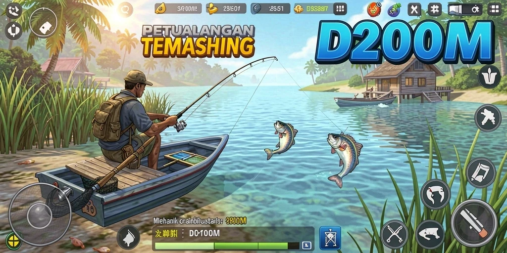 Tangkapan ikan besar dalam gameplay D200M yang mendebarkan.