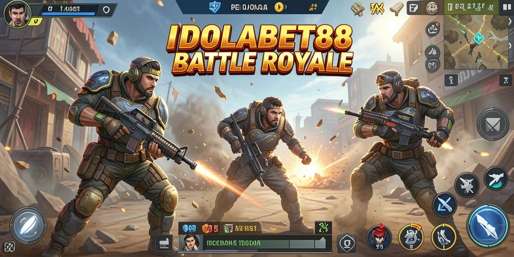 Screenshot utama gameplay IDOLABET88 dalam aksi pertempuran Battle Royale.