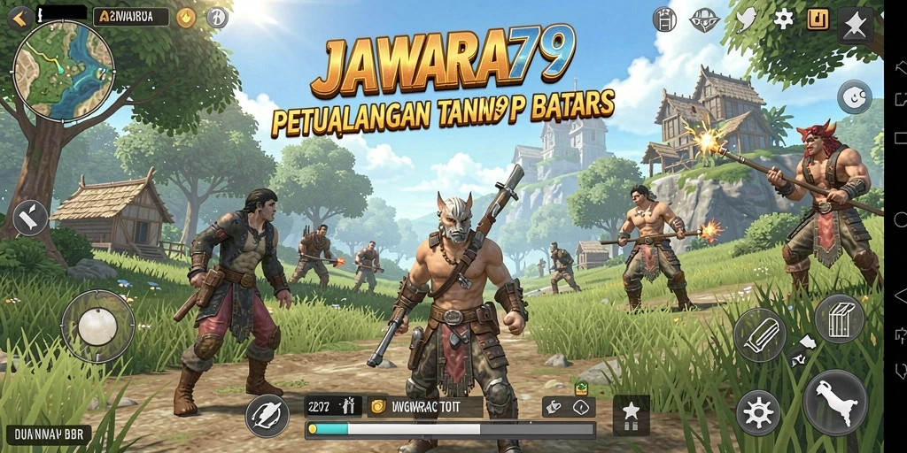 Screenshot gameplay JAWARA79 menampilkan petualangan di dunia terbuka yang luas.