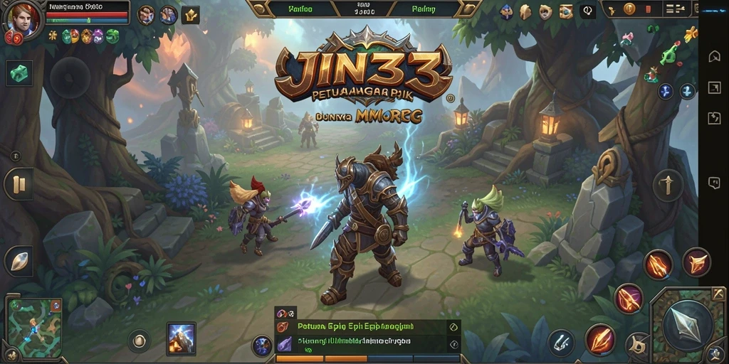 Tangkapan layar gameplay JIN33 yang menunjukkan pertempuran epik di dunia MMORPG.