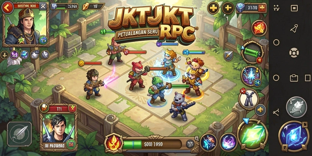 Screenshot gameplay JKTJKT menampilkan pertarungan epik di dunia RPG.