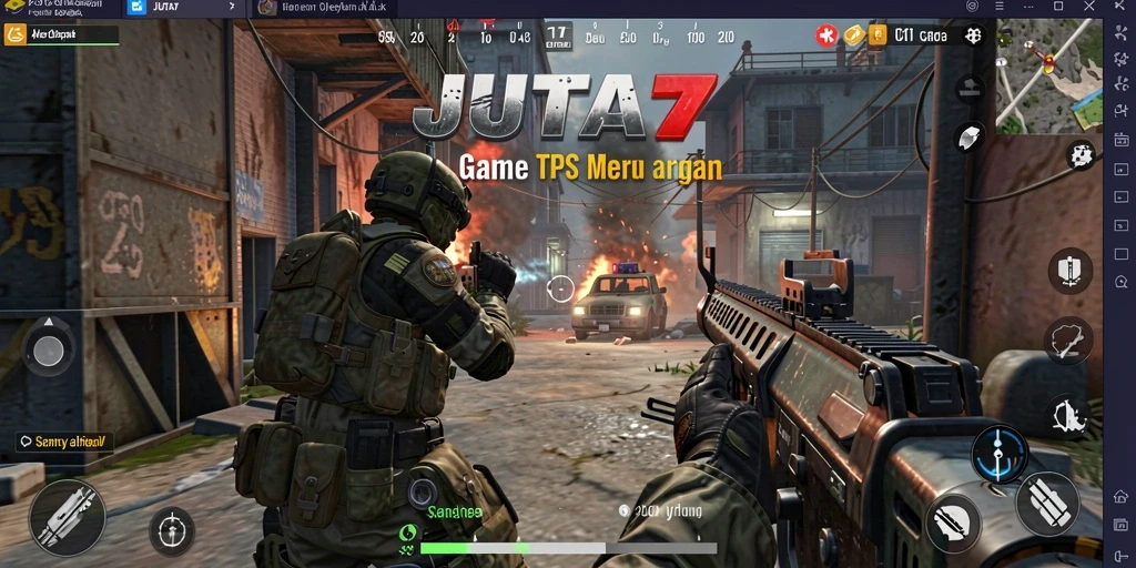 Tampilan gameplay JUTA7 dengan aksi seru di battlefield.