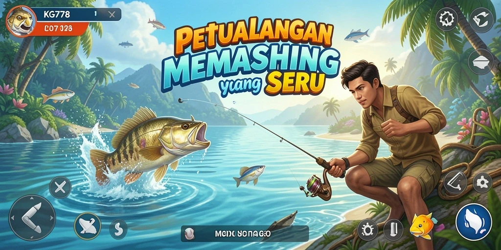 Screenshot gameplay KG778 menampilkan aksi memancing mendebarkan di lautan.