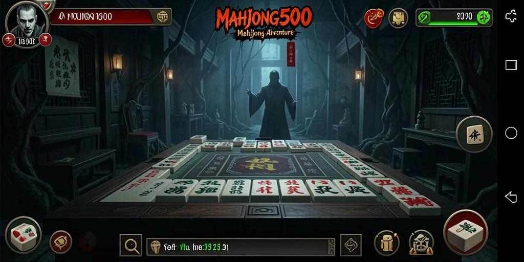 Tampilan gameplay menegangkan dari MAHJONG500 dengan atmosfer horror yang mendalam.