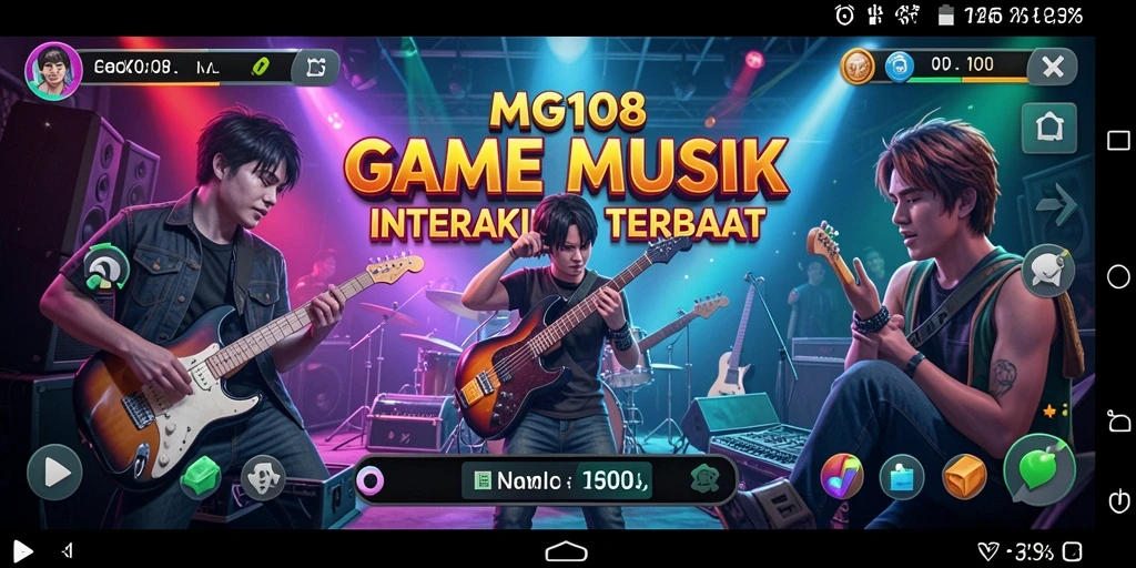 Screenshot gameplay MG108 yang menarik dengan berbagai alat musik.