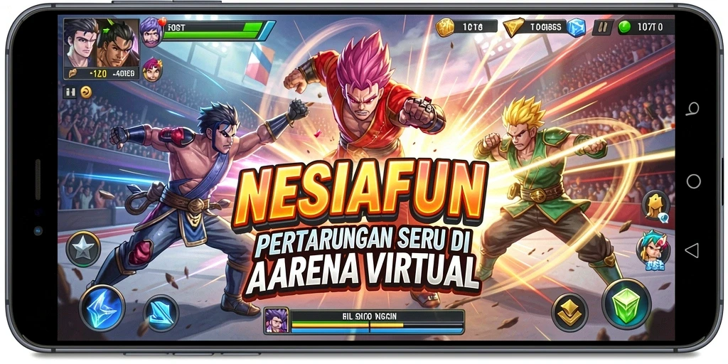 Screenshot gameplay NESIAFUN yang menunjukkan aksi pertarungan yang intens.