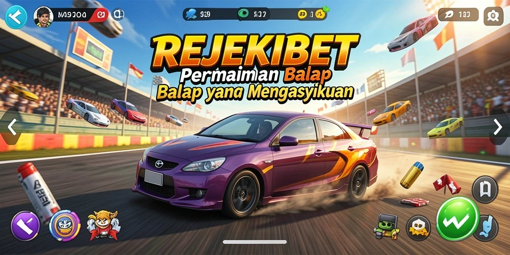 Screenshot gameplay dari REJEKIBET yang menampilkan aksi balap yang intens.