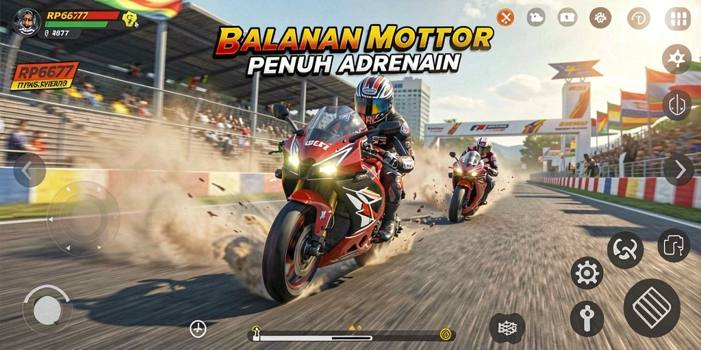 Tangkapan layar gameplay balapan motor yang seru di RP6677.