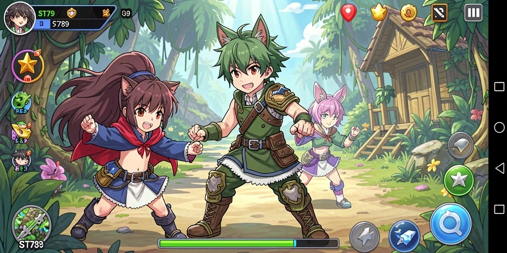 Screenshot gameplay ST789 menampilkan aksi mendebarkan dengan karakter Anime.