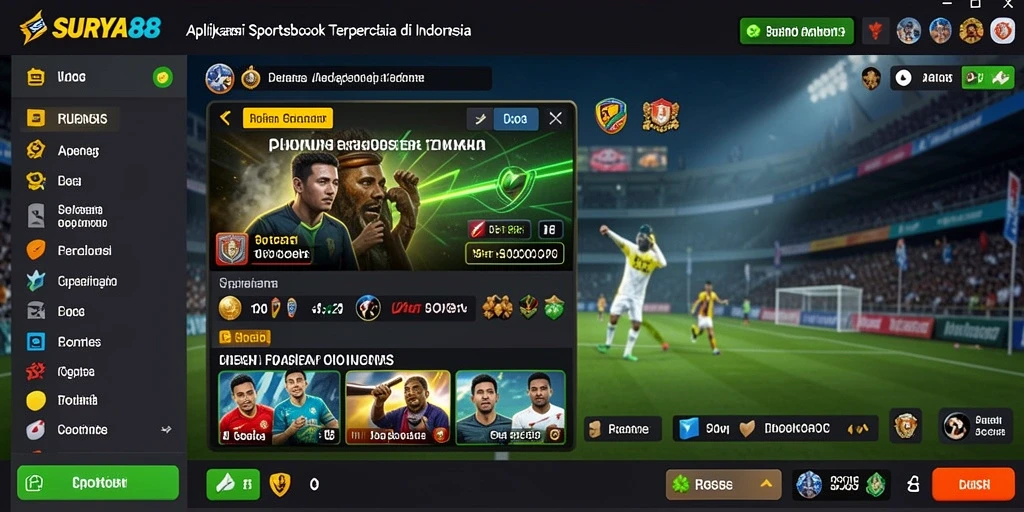 Screenshot gameplay menunjukkan beragam pilihan taruhan Sportsbook.