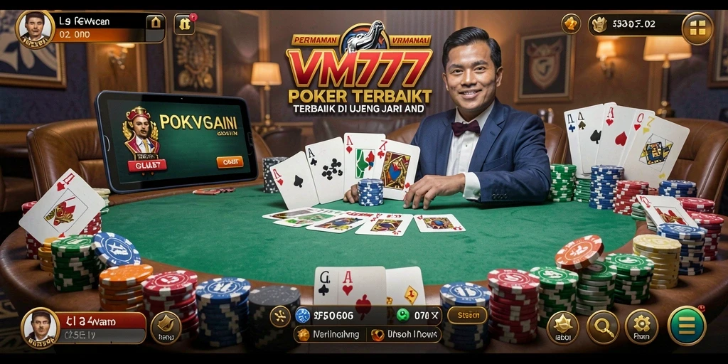 Tampilan menarik dari gameplay Poker yang mendebarkan di VM777.