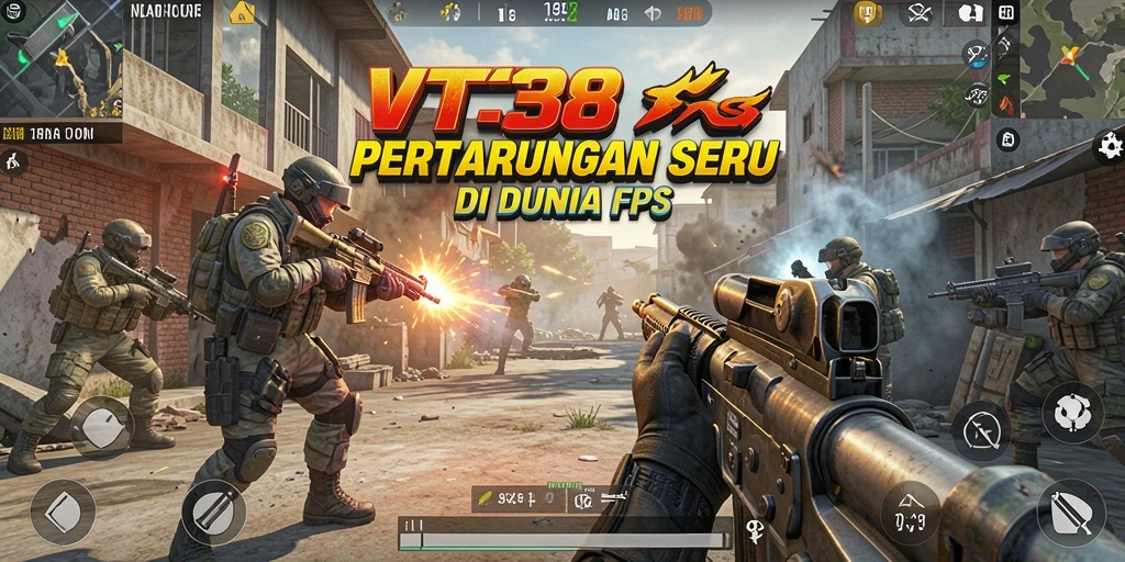 Gameplay seru VT38 dengan aksi tembak-menembak yang intens.